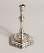 A GOOD GEORGE I TAPER STICK on hexagonal base 4.25ins high London 1721 Maker Joseph BIrd