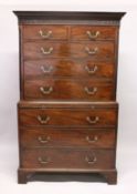 A GOOD GEORGE III MAHOGANY TALLBOY, with blind fret frieze, the top with two short and three long
