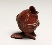 A JAPANESE CARVED WOOD FISH 3.75ins long