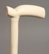 A GOOD 19TH CENTURY IVORY WALKING STICK 31ins long