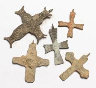 FIVE MEDIUM ROMAN IRON CROSSES 2.5ins long