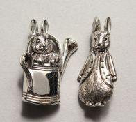 TWO BEARIX POTTER SILVER BUNNY BROOCHES