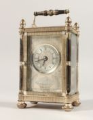 A SUPBERB MAPPIN AND WEBB BI-CENTENARY SILVER CARRIAGE CLOCK with engraved front, column sides and