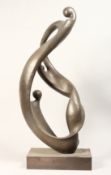 A LARGE ABSTRACT FIGURAL BRONZE, MOTHER AND CHILDREN. 2ft 11ins high.
