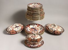 A GOOD ROYAL CROWN DERBY JAPAN PATTERN PART DINNER SET, comprising pair of oval tureens and