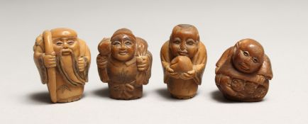 FOUR JAPANESE CARVED BONE NETSUKES