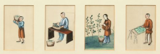 Chinese School 19th Century, A set of four figure studies, watercolours on rice paper, 3.25