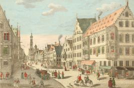 Two 18th Century hand-coloured engraved views of Augsburg, 13