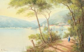 Maria Gianni (1873-1956) A female figure on Lake Como, mixed media, signed, 12