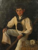 19th Century English School, Portrait of a boy in a sailor uniform, oil on canvas, signed