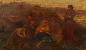 19th Century English School, Gypsies resting by a fire, oil on canvas, 16