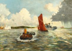A. Charles (20th Century), Shipping leaving port, oil on panel, signed, 24