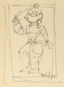 Jamini Roy (1887-1972) India, an ink sketch of a stylised figure, signed, 8