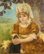 19th century, possibly Russian, portrait of a girl in a landscape, oil on canvas, signed with