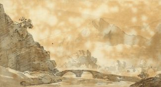 John Warwick Smith (1749-1831) 'Grange Bridge towards Borrowdale', pencil, pen and wash, inscribed