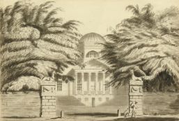 Follower of Paul Sandby (1731-1809) A view of Lord Burlington's Chiswick house, pen and ink with