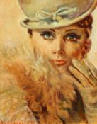 Santoboni 1966, Head study of an elegant lady, oil on board, 11