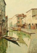 Jacapo Grimani? A Venetian canal scene, oil on canvas, signed, 28