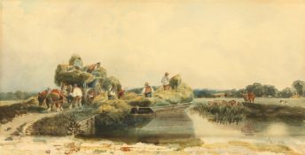 Circle of Peter de Wint (1784-1849) Harvesting scene, figures loading a hay barge, watercolour, 11.