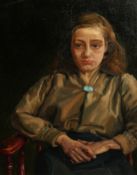20th Century School, A portrait of a seated lady, oil on canvas laid down, 19.5