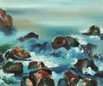 Sava Savov (20th Century) A rocky coastal scene, oil on canvas, signed, 21.25