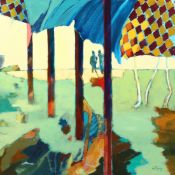 Christian Halna de Fretay (b. 1945) French, A view of figures through trees, oil on canvas,