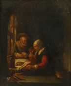 18th Century Dutch School, an interior scene with a couple eating, oil on canvas, 14.25
