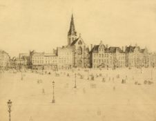 German School, A marketplace, signed indistinctly and inscribed in pencil, 14.25