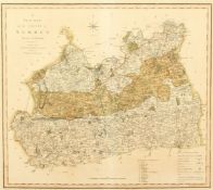 C. Smith, Early 19th Century hand coloured engraved map of Surrey laid down on board, 19.75