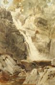 Attributed to Edwin John Ellis (1842- 1895) British, A waterfall, possibly Wales, watercolour with