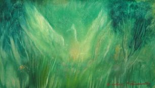 Wesley Penberthy (1920-?) Australian, A mythical firebird, acrylic or tempera on board, singed