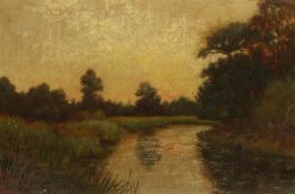 Late 19th Century English School, A tranquil river landscape, oil on board, 8.25