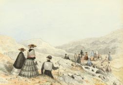 Sir George Reid, P.P.R.S.A. (1841-1913) Scottish, A walking party on 'Ingleboro', watercolour over