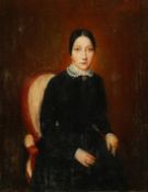 19th Century French School, Portrait of a lady in an armchair, oil on canvas, 14.5