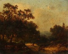 Christian Koster (1781? -1851) German, Landscape with cattle watering and a figure on a path with