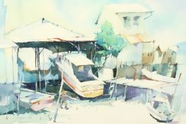 Possibly American School, A boat house, watercolour, signed indistinctly and dated '92, 18.75