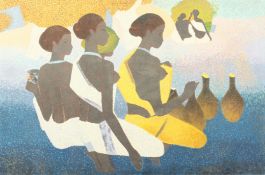 N.S. Bendre (1910-1992) India, female figures by vessels, oil on canvas, signed, 28