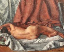 Early 20th Century Continental School, A recumbent female nude, oil on canvas, signed A. Virgnier?