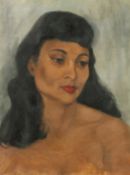 20th Century, Head and shoulders portrait of a young woman with dark hair, oil on canvas, 18.75