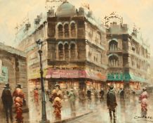 Cortese (20th Century) Paris Street scene with figures, oil on canvas, signed, 15.75
