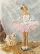 Alexander Averin (b.1952) Russian, 'Young Ballerina and Puppies', signed, oil on canvas 13.75