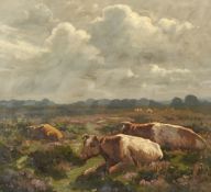 Early 20th Century British, Cattle on a Heath, possibly in the New Forest, signed with initials, 22
