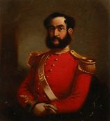 19th Century English School, A half-length portrait of military officer, oil on board, in a walnut