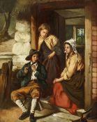 Andre Collin (1862-1930) French, Figures gathered outside a cottage, oil on panel, 9