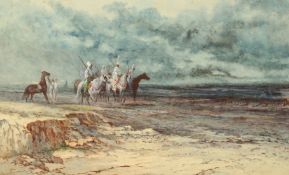 Attributed to Frank Feller (1848-1908) Arab horse men, watercolour, initialled, 10.5