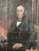 19th Century British School, Portrait of a seated gentleman holding a letter bearing an inscription,