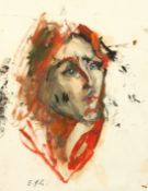 E.G.L. 20th Century, A head study of a female figure, oil on paper, signed with initials, 18