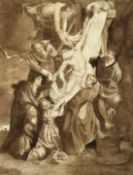 After Rubens, 19th Century School, The deposition of Christ, watercolour, 7.25