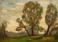 John Brown (20th Century) British, Landscape with trees, oil on board, signed withinitials, 12