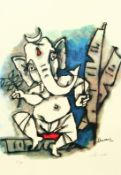 M F Husain (1915-2011) India, a colour serigraph of a stylised elephant, 19